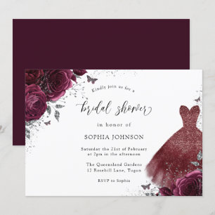 Invitation Fête des mariées Rose de robe Burgundy Argent