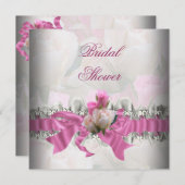 Invitation Fête des mariées rose Dentelle Blanche (Devant / Derrière)