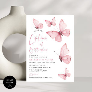 Invitation Fête des mariées rose des papillons