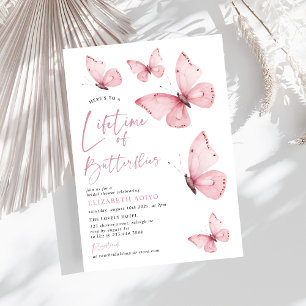 Invitation Fête des mariées rose des papillons