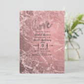 Invitation Fête des mariées rose en marbre doré rose moderne (Debout devant)