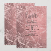 Invitation Fête des mariées rose en marbre doré rose moderne (Devant / Derrière)