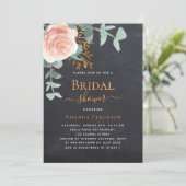 Invitation Fête des mariées rose en or vert damier gris (Debout devant)