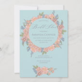 Invitation Fête des mariées rose et bleu shabby chic florales (Devant)