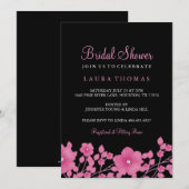 Invitation Fête des mariées rose et noir diamant (Devant / Derrière)