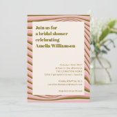 Invitation Fête des mariées rose et olive Abstraite à bandes (Debout devant)