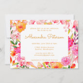 Invitation Fête des mariées rose et orange Aquarelle (Devant)