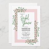 Invitation Fête des mariées rose Feuille Emerald (Devant / Derrière)