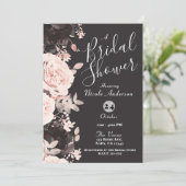 Invitation Fête des mariées rose Fleur Foncé Rose Charbon Gri (Debout devant)