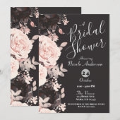 Invitation Fête des mariées rose Fleur Foncé Rose Charbon Gri (Devant / Derrière)