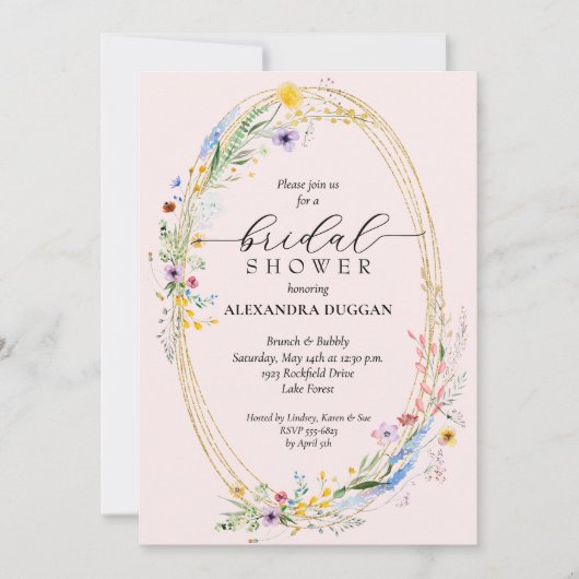 Invitation Fête des mariées rose Fleur sauvage d'aquarelle (Devant)