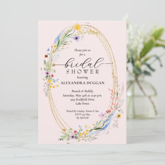 Invitation Fête des mariées rose Fleur sauvage d'aquarelle (Debout devant)