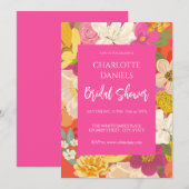 Invitation Fête des mariées rose fleurie du jardin (Devant / Derrière)