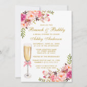 Invitation Fête des mariées rose Floral Brunch Bubbly Gold (Devant)