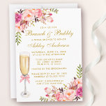 Invitation Fête des mariées rose Floral Brunch Bubbly Gold<br><div class="desc">Aquarelle Rose Blush Floral Gold Fête des mariées Brunch & Bubbly Carte d'invitation avec verre de Champagne et bow rose</div>