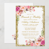 Invitation Fête des mariées rose Floral Brunch Parties scinti (Devant / Derrière)