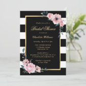 Invitation Fête des mariées rose Floral Gold Black Stripes (Debout devant)