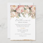 Invitation Fête des mariées rose Floral Peony Gold (Devant)