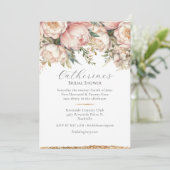 Invitation Fête des mariées rose Floral Peony Gold (Debout devant)