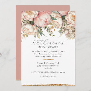 Invitation Fête des mariées rose Floral Peony Gold