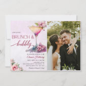 Invitation Fête des mariées rose florale Brunch et Bubbly Pho (Devant)