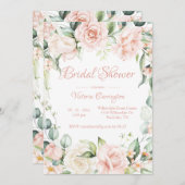 Invitation Fête des mariées rose florale élégante (Devant / Derrière)