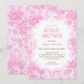 Invitation Fête des mariées rose florale élégante (Devant / Derrière)