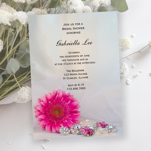 Invitation Fête des mariées rose Gerber Daisy et boutons