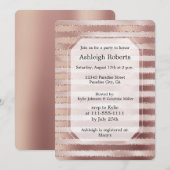 Invitation Fête des mariées rose Gold Blush Pink Stripes Glit (Devant / Derrière)