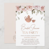 Invitation Fête des mariées rose Gold Boho Floral Tea Party (Devant / Derrière)