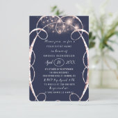 Invitation Fête des mariées Rose Gold Confetti Blue Navy (Debout devant)