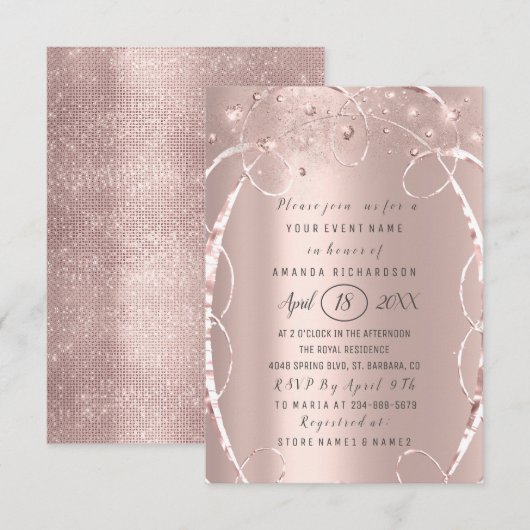 Invitation Fête des mariées Rose Gold Confetti Sweet 16e (Devant / Derrière)