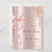 Invitation Fête des mariées Rose Gold Dessin à main rose Bow (Devant)