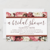 Invitation Fête des mariées rose Gold et Fleurs Bourgogne (Devant)