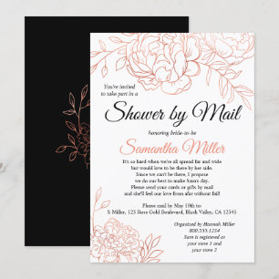 Invitation Fête des mariées rose Gold Sketched Flowers par co