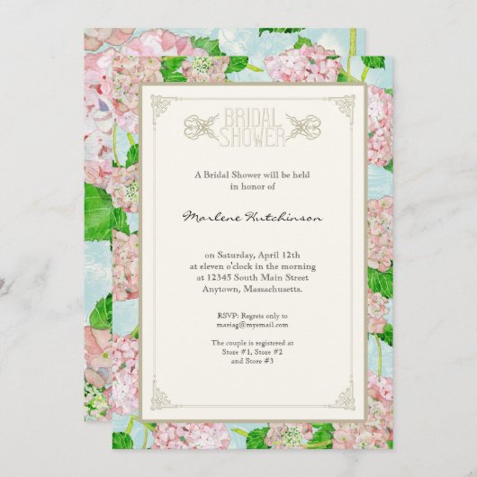Invitation Fête des mariées Rose Hydrangea dentelle Floral Fo (Devant / Derrière)