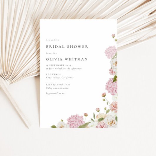 Invitation Fête des mariées rose Hydrangea Roses blanches