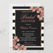 Invitation Fête des mariées - Rose Mariage or noir et blanc (Devant)