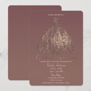 Invitation Fête des mariées rose Mauve Botanique feuille d'or