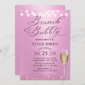 Invitation Fête des mariées rose moderne Brunch & Bubbly (Devant / Derrière)