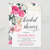 Invitation Fête des mariées Rose moderne Hot Pink Blush Peony (Devant / Derrière)