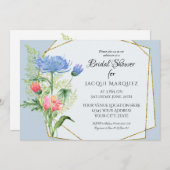 Invitation Fête des mariées rose n Dusty Blue Ferns n Floral (Devant / Derrière)