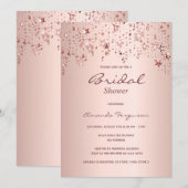 Invitation Fête des mariées rose or cuivre gouttes étoiles (Devant / Derrière)