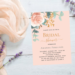 Invitation Fête des mariées rose or fleurie verdure pêche pêc