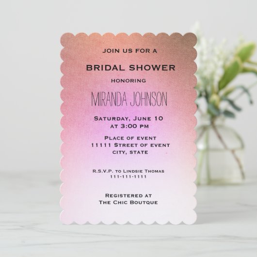 Invitation Fête des mariées rose or rose (Debout devant)