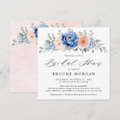 Invitation Fête des mariées rose pâle Dusty bleu marine (Devant / Derrière)