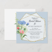 Invitation Fête des mariées rose pâle n bleu foncé floral (Devant / Derrière)