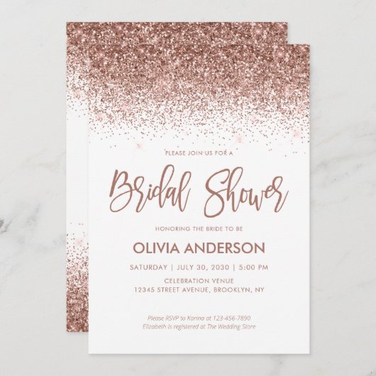 Invitation Fête des mariées rose Parties scintillant or Spark (Devant / Derrière)