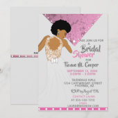 Invitation Fête des mariées rose pour une femme afro-américai (Devant / Derrière)