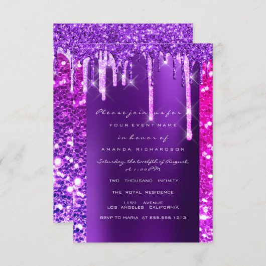 Invitation Fête des mariées rose pourpre 16e (Devant / Derrière)